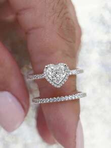 CVNANA 2pcs Luxury Cubic Zirconia Ring Set, Shiny Oval Engagement/Wedding/Promise/Eternity Rings, Exquisite Jewelry, Gifts For Valentine's Day, Mother's Day And Christmas - B - View 8