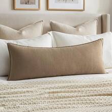 Decorative Long Lumbar Throw Pillow Cover For Bed 14x36 Khaki Boho Farmhouse Neutral Couch Pillowcase Pack Of 1 Accent Modern Sofa Cushion Livingroom Home Decor (Covers Only) - 卡其色 - 查看 1