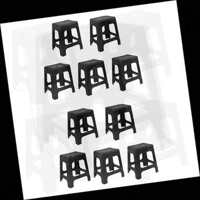 Banco de Jardín Negro de Plástico Cómodo Resistente Hasta 110Kg 10 unidades