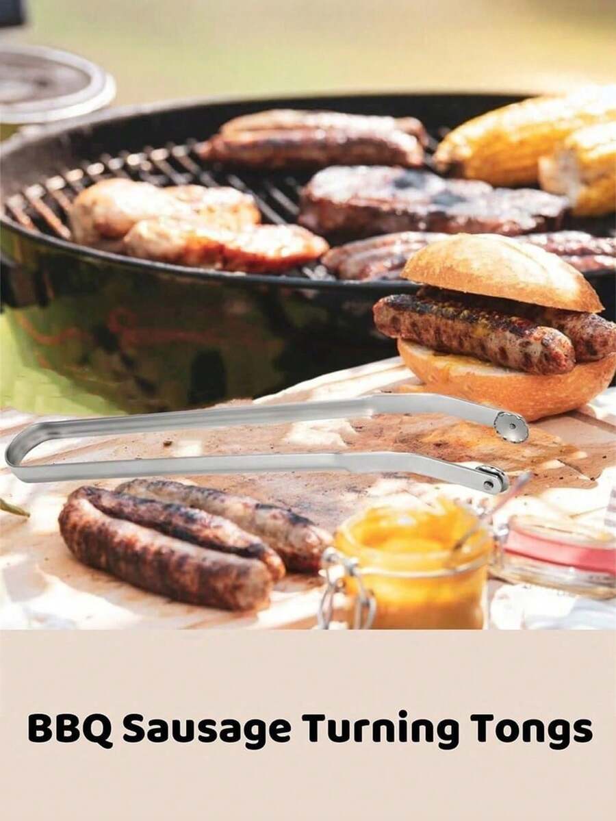 Kẹp gắp xúc xích nướng BBQ bằng thép không gỉ, kẹp xúc xích nóng, kẹp nhà bếp cán dài dùng cho nướng BBQ, thích hợp để lật thịt xông khói, bít tết, thịt và rau củ, kẹp nướng BBQ. - Một kích cỡ phù hợp cho tất cả - Xem 1