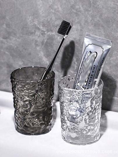 2 piezas Taza de enjuague bucal transparente con textura de glaciar, atractiva para parejas, para cepillado de dientes, de vuelta a la escuela