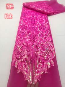 2026 Purple Elegant African Lace Fabric, 5 Yards Yellow French Sequin Mesh Fabric, Sewing Embroidered Lace Tulle Mesh Fabric For Nigerian Wedding Dress, 1 Yard Green Per Set - A - View 7