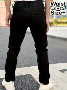 Men Solid Color Casual Slim-Fit Jeans, Straight-Leg Dark Jeans Long Plain Black Washed Cargo Jeans, For Husband, Boyfriend Gifts Going Out Hang Out Commute Work Urban Christmas Gift For My Husband Vaqueros Para Hombre - (30L) Metallic Black - Regular Size - 查看 3