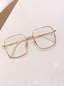 1副金色方形全金属框时尚眼镜 - 金色 - 查看 4