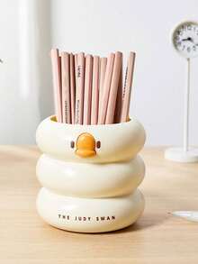 1pc Cute Yellow Duck Pen Holder, Large Capacity Desk Organizer Box, High Aesthetic Multi-Function Stationery Storage Container - Multicolor - View 9
