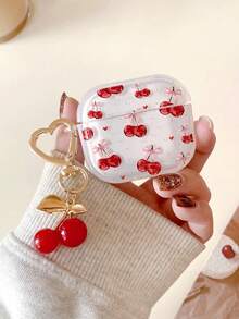 母亲节可爱樱桃耳机套，夏季假期可爱樱桃耳机套，带樱桃吊坠，1个樱桃粉色蝴蝶结印花蓝牙耳机套，加厚透明TPU防摔保护套，少女心形设计蓝牙耳机套，兼容耳塞套，适合少女心爱好者、粉色控、生日及日常使用 - 無色 - 查看 3