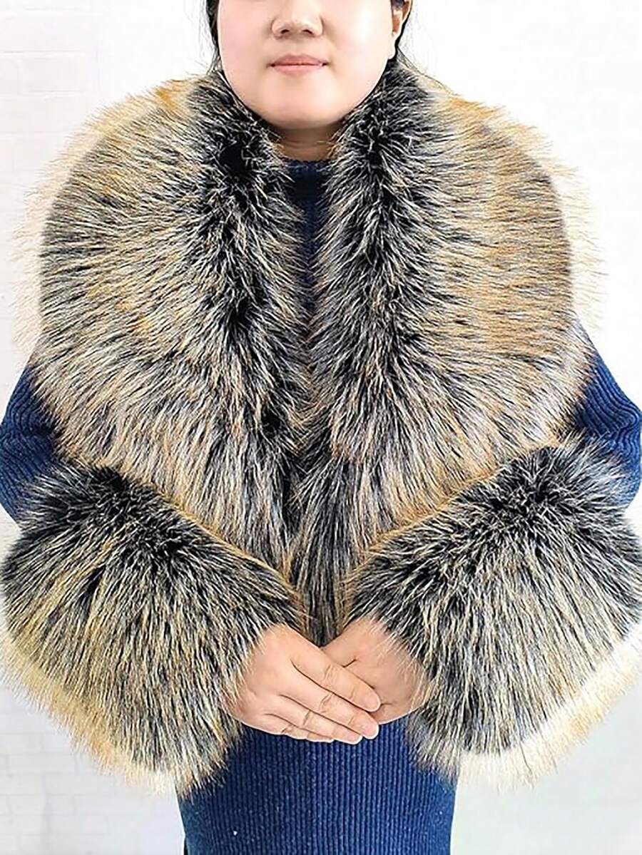 3pc  Fabric    Elegant    None    Fur Collar And Cuffs  Autumn And Winter - 亮橙色 - 查看 1