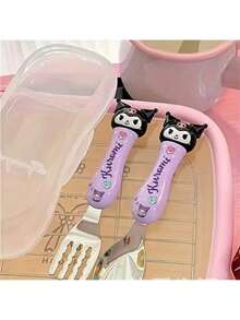 SANRIO Bộ thìa dĩa  đen dễ thương của  (2 chiếc/hộp), hình chú chó tai to hoạt hình dễ thương, thích hợp làm quà tặng sinh nhật, quà tốt nghiệp, dùng trong nhà hàng, nhà bếp, phụ kiện du lịch, v.v. (Không có bao bì carton) - Nhiều màu - Xem 8