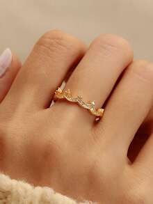 BALMORA 1枚S925纯银奢华精致优雅时尚皇冠锆石金戒指，女士派对日常佩戴珠宝礼品 - 金色 - 查看 3