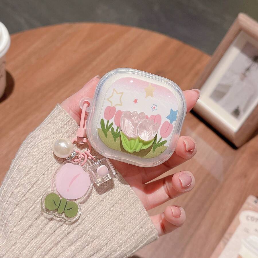 Funda protectora de silicona suave con forma de tulip para Samsung Galaxy Buds2/3/Live/FE/Pro, diseño creativo y lindo, a prueba de golpes - Tulipán tridimensional - Ver 1