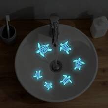 1pc Cute Cartoon Sea Turtle Sink Decal, Self-Adhesive No Glue Needed, Bathroom Vanity Funny Atmosphere Beautifying Sticker - Multicolor - View 4