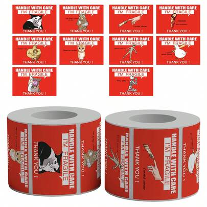 لفتان من 500 ملصق تذكير لكل لفة، "التعامل بحذر، أنا هشّ"، ملصقات لاصقة ذاتية من البولي فينيل كلوريد مقاومة للماء للتعبئة والتغليف للسلع الهشة، لوازم المدرسة، والسلع المنزلية