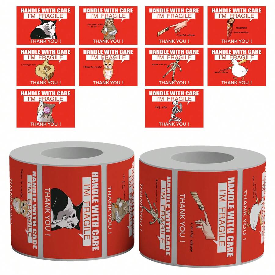 2 cuộn, mỗi cuộn 500 nhãn dán nhắc nhở, "Cẩn thận khi vận chuyển, tôi dễ vỡ", nhãn dán tự dính bằng PVC chống thấm nước dùng cho hộp đóng gói hàng dễ vỡ, đồ dùng học tập, đồ gia dụng. - A+B - Xem 1