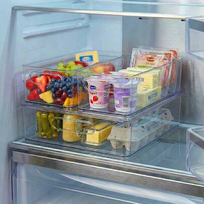  YOURSUN 1个透明PET材质冰箱收纳盒（可用于存放鸡蛋），可堆叠长方形带提手收纳盒，多用途容器，适用于存放水果、蔬菜和饮料，厨房，情人节礼物，家居用品，餐具套装，厨房用品