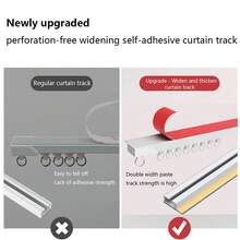 1 Set - Upgraded Wide Self-Adhesive Curtain Track, No Drill Curtain Rod, Ceiling Curtain Track, Curtain Rod, Ceiling Installation, Stick-On Curtain Rod, For Windows, Cabinets, Bathroom Shower Curtains - Widened and Thickened Upgraded Version - View 7
