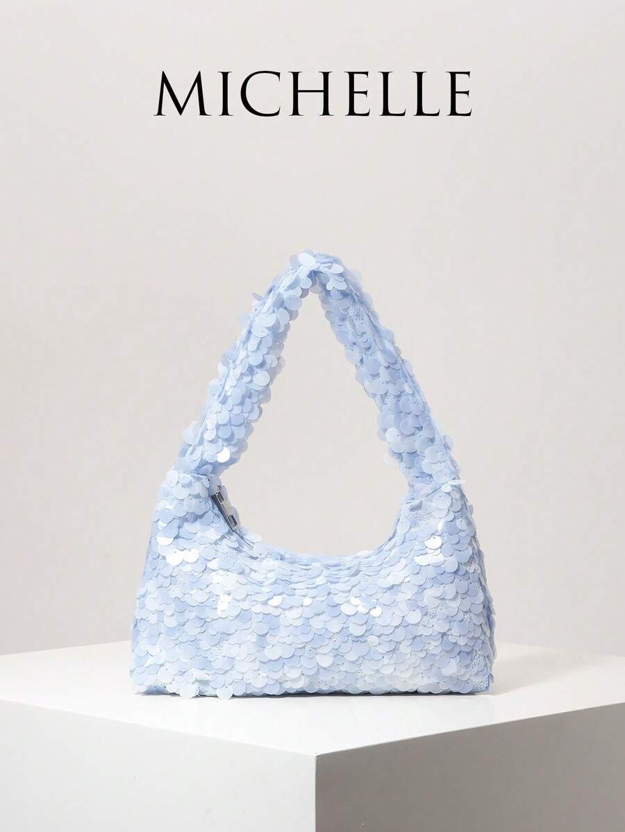 Túi đeo vai đính sequin, ví nữ thanh lịch, phụ kiện dự tiệc/dạ hội/đám cưới, quà tặng cho nữ, quà tặng ngày Valentine (mẫu ngẫu nhiên) - Màu xanh nhạt - Xem 1