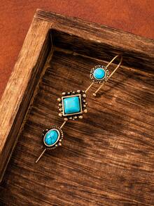1pc Bohemian Style Women's Gold Ear Cuff, Fashion Western Cowgirl Faux Turquoise Earring - Style 1 - View 3