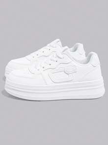 时尚百搭厚底休闲运动鞋，易于搭配的白色休闲鞋，适合所有季节 - 白色 - 查看 1