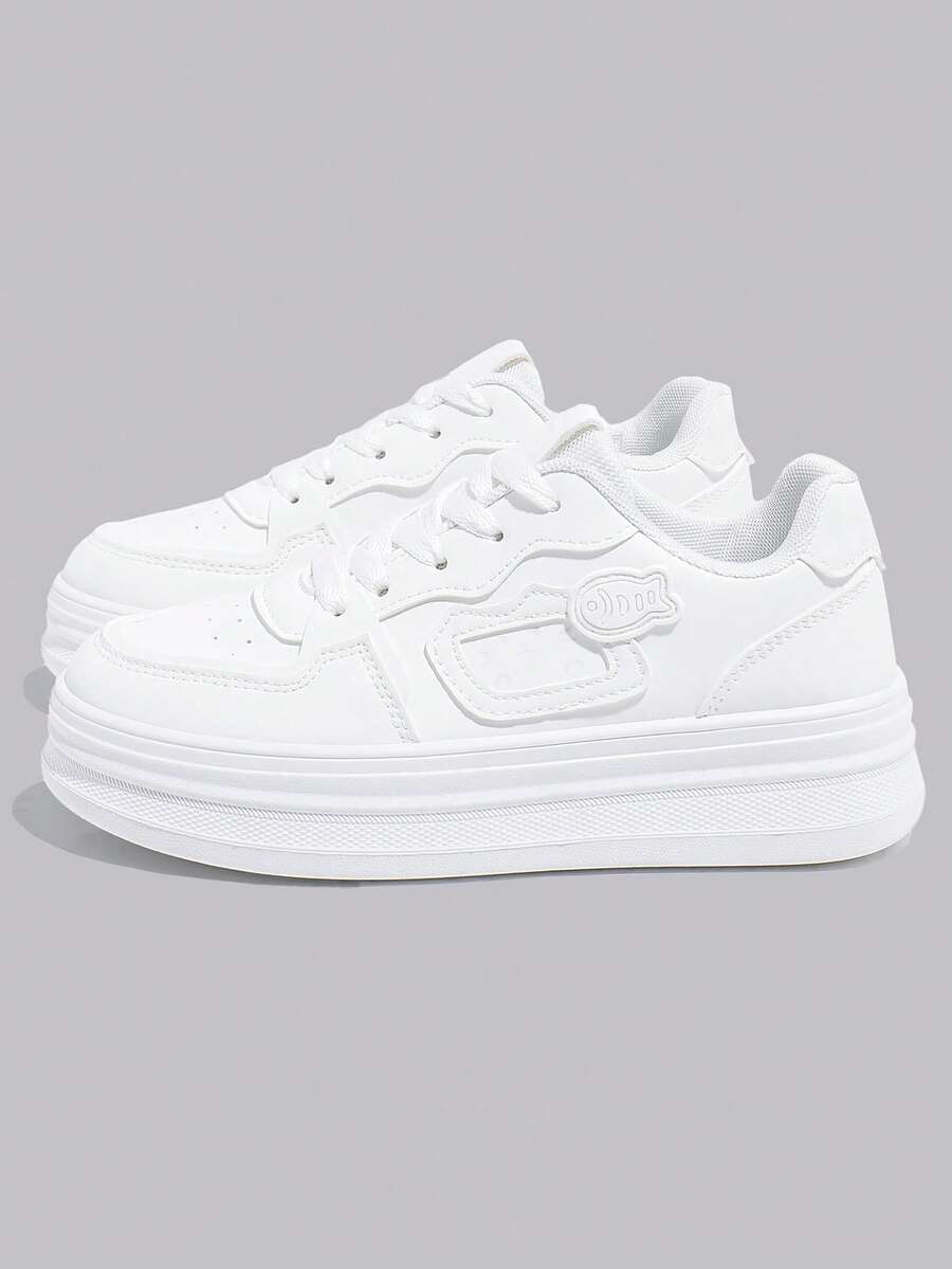 时尚百搭厚底休闲运动鞋，易于搭配的白色休闲鞋，适合所有季节 - 白色 - 查看 1