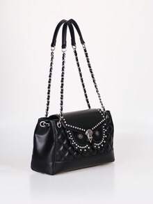 2026 New Fashion Luxury Women's Chain Bag, High-Quality Quilted Embroidered Rivet Shoulder Bag, Niche Design Heavy Metal Owl Shape Large Capacity Commuter Crossbody Bag - Multicolor - View 8