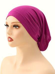 1件装女士纯色简约基础款帽子头巾，简约时尚的头饰帽头巾头巾配饰，方便快捷的基础款头巾帽头巾帽，休闲百搭，适合日常生活和户外运动 - 彩色 - 查看 3