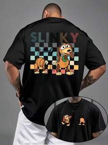 1 Piece, Disney Men's T-Shirt, Disney Toy Story Series Spring Dog Pattern Theme Series Men's Casual Short-Sleeved T-Shirt, Round Neck Casual Comfortable T-Shirt, Breathable And Light, Suitable For Sports And Leisure Wear, Loose T-Shirt, Suitable For Gifts, Suitable For Travel And Party Wear. - Black - View 1