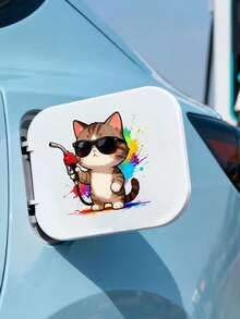 Cute Pet Fashion Glasses Cat Creative Car Sticker, Colorful Ink Splash Effect, Adorable Pattern, Easy To Apply And Not Easy To Fall Off, Can Cover Blemishes And Prevent Scratches, Suitable For Cars, Gas Tanks, Smooth Surfaces, Daily Use, Suitable As Birthday Gifts For Friends And Family - A - View 5