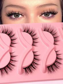 Bộ 5 cặp mi giả mắt mèo hoạt hình Asiteo, mi giả 3D mềm mại tự nhiên, mi giả dạng lông chồn, mi giả có dải mềm, mi giả đan chéo bồng bềnh, thích hợp cho du lịch, tiệc tùng, hẹn hò. - Lông mi mắt mèo - Xem 3