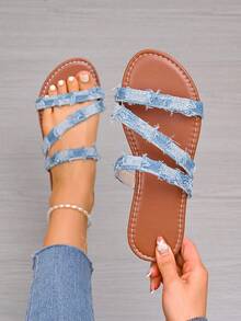 Nuevas sandalias de playa versátiles para mujer, estilo coreano de moda de primavera/verano de celebridades de la red - Celeste - Ver 1
