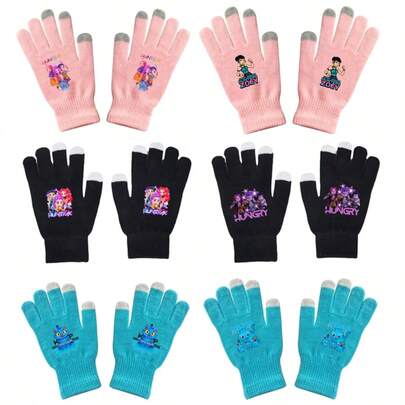 Kpop Demon Hunter Girl Group Student Gloves, Warm Touchscreen Gloves, Dopamine Print Knitted Gloves For Boys & Girls, Autumn/Winter