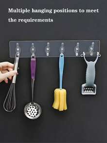 1pc Soft Transparent 6-Hook Acrylic Wall Hanger, (Not Suitable For Lime Walls As It Won't Stick), Can Be Adhered To Bathroom/Kitchen Tiles Or Smooth Painted Doors Back To School - White - View 4