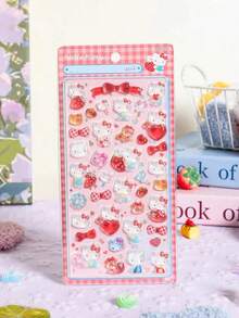 可爱清新的八月主题布丁狗和肉桂狗粉色和红色新款3D水晶手机壳贴纸卡通迷你场景贴纸3D装饰工艺手工贴纸无需裁剪学习用品返校季 - 彩色 - 查看 11