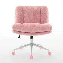 Office Chair With Wide Seat (67 Cm), Faux Rabbit Fur Upholstery, Metal Base, Swivel And Adjustable Office Chair, Dressing Table Chair (Purple), DE1875VT - 粉色 - 查看 1