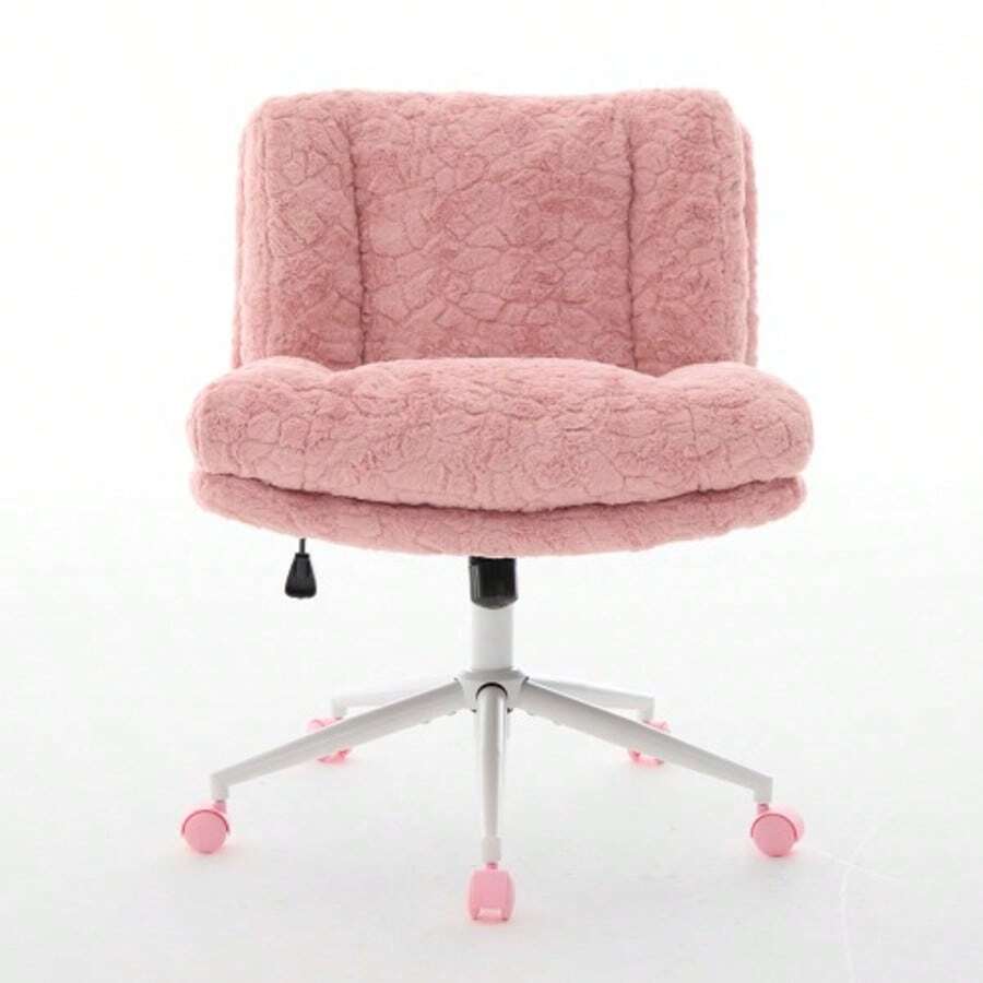 Office Chair With Wide Seat (67 Cm), Faux Rabbit Fur Upholstery, Metal Base, Swivel And Adjustable Office Chair, Dressing Table Chair (Purple), DE1875VT - 粉色 - 查看 1