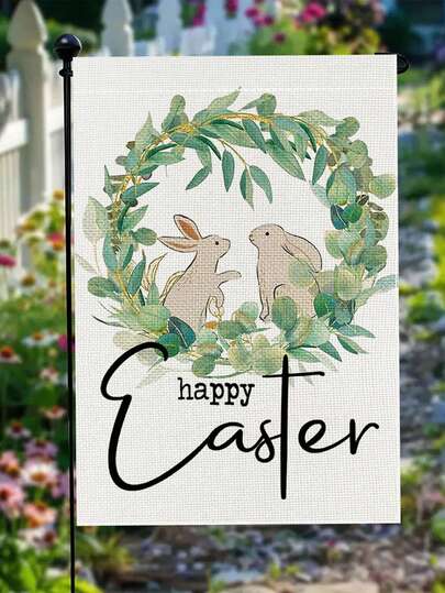 Ein Oster-Hasen Gartenflagge, 14,17 x 18,50 Zoll groß, mit Hasen-Design, aus strapazierfähigem doppelseitigem Leinen gefertigt, geeignet für Outdoor-Dekoration, ohne Strom, perfekt für Terrasse und Garten Dekoration (Flagge inklusive).