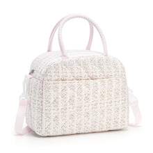 1pc Floral Pattern Insulated Lunch Bag, Quilted Thermal Lunch Tote, Food Storage Bag, Quilted Floral Handbag, Reusable Lunch Box, Leak-Proof Lunch Tote, Coquette Stylish Insulated Cooler Bag, Cute Lunch Tote, Large Capacity Reusable Thermal Cooler Bag, Home Storage Bag, Suitable For Work, Picnic Or Travel, School, Christmas Gift, Back To School Season - 垂直粉花 - 查看 2