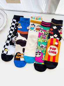 CRAYON SHINCHAN 3 Pairs Random Women's Socks With Crayon Shin-Chan Cute Cartoon Patterns, Soft And Comfortable Mid-Calf Socks, Versatile - Multicolor - View 9