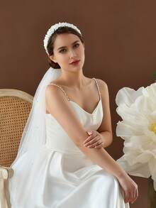 1pc Pearl Decor Bridal Veil, Can Be Used As Waistband, Cute & Elegant, Suitable For Women's Daily Dress, Attending Events, Parties, Balls - Milky - View 2