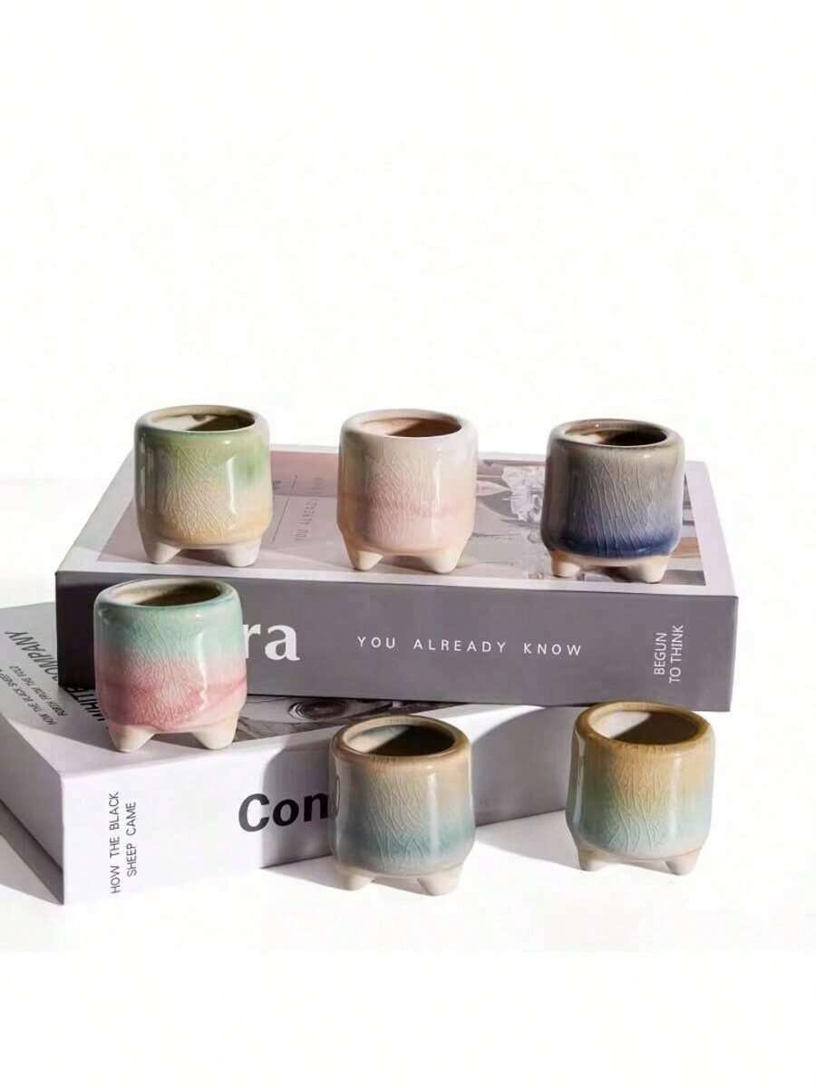2个三色渐变多肉植物陶瓷花盆，创意家具装饰，色彩缤纷，实用美观，是多肉植物的理想伴侣，适用于房间、卧室、家居、办公桌、圣诞节、万圣节、复活节等节日装饰，是送给男士和女士的完美礼物。 - 2個 - 查看 1