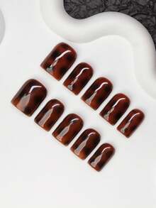 10片/套 手工方形美甲贴片，Y2K 酷炫风格，玳瑁色亚克力美甲装饰，适合派对、婚礼、日常佩戴，包含工具，是送给女性和女孩的绝佳礼物，美甲用品，手工按压式美甲贴片 - 彩色 - 查看 3