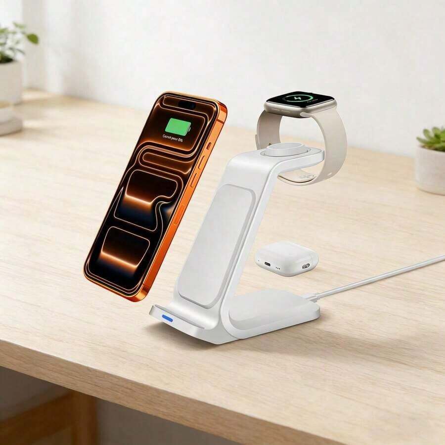 Fast Wireless Charging Stand 3 In 1 Wireless Charger Dock Station Compatible With IPhone 17 16 15 14 13 12 11 Pro Max Plus XR XS 8 Plus, Compatible With Apple Watch Ultra/SE/11/10/9/SE/8/7/6/5/4/3/2, Compatible With AirPods 4/Pro2/Pro/3