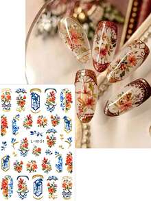 FULL BEAUTY 2 miếng dán móng tay hình hoa mẫu đơn và hoa hồng cổ điển, mạ đồng, sang trọng, phong cách Rococo, họa tiết hoa lá và chim, thích hợp cho mùa xuân hè, đám cưới, phụ kiện làm móng DIY. - Nhiều màu - Xem 3