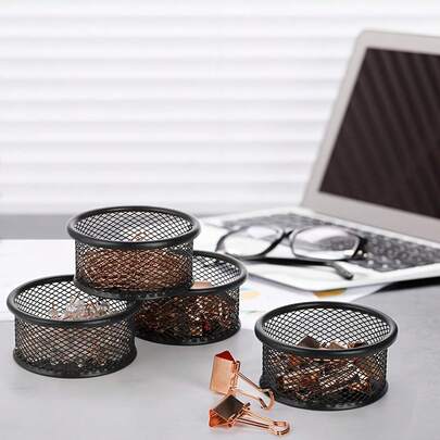 1pc Metal Paper Clip Holder - Multi-Compartment Organizer For Office Supplies, Pens And Stationery - Durable Desktop Organizer With Secure Metal Clips, Stationery Organizer Rack | Stylish Metal Surface | Metal Structure, Desktop Organizer Accessory, Office Desk And Pen Holder