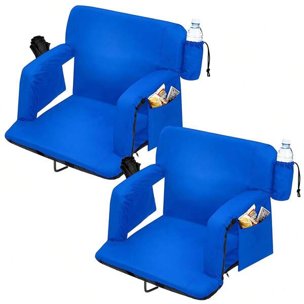 2 Pack Wide Bleacher Seats With Back Support, 6-Position Reclining Stadium Chairs With Adjustable Armrests, Cup Holder & Pockets, Portable Folding Chairs For Sports, Concerts
