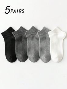 5 Pairs Unisex Solid Color & Striped Business Casual Breathable Short Socks, Versatile For Summer - Multicolor - View 1