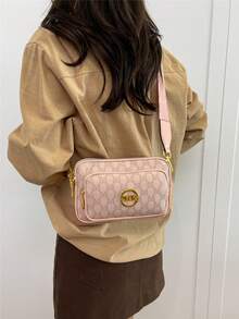 New Fashion Classic Versatile Solid Color PU Waterproof Fabric Diamond Pattern Design Retro Fashion Metal Decor Square Shoulder Bag - Pink - View 8