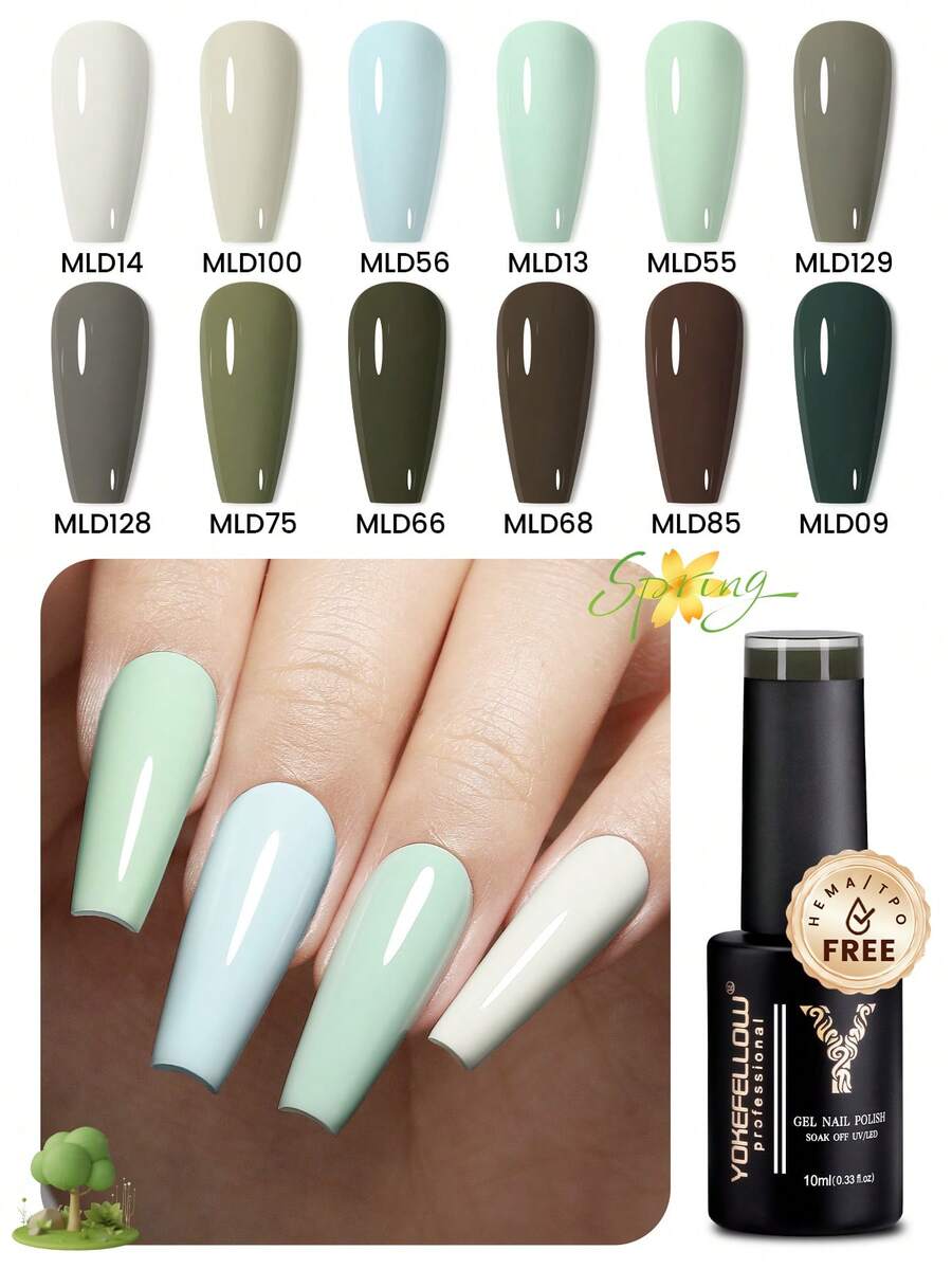 YOKEFELLOW 不含TPO和HEMA的绿色凝胶指甲油,春夏绿蓝色美甲,可卸除,高显色度,低气味,持久耐用,适合美甲沙龙DIY,居家美甲,女士女孩美甲礼物 - 彩色 - 查看 1