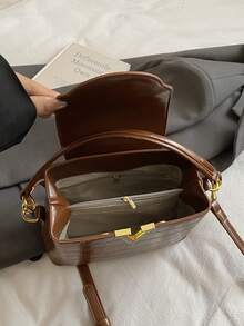 This High-End Fashionable Solid Color Waterproof PU Tote Bag Comes With Metal Hardware, Very Suitable For Shopping And Daily Carry. Applicable For Office, School, Work, Business Trips, Commuting, Outdoor Activities, Travel Or Short-Distance Trips. - Brown - View 8