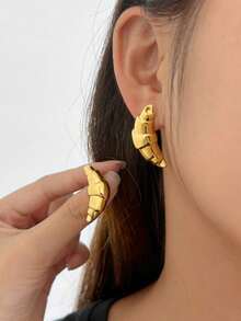 1 Pair Stainless Steel Waterproof & Fade-Resistant Large Crescent Moon Horn Shaped Earrings, Suitable For Women's Daily Wear - Moon Earrings - View 2