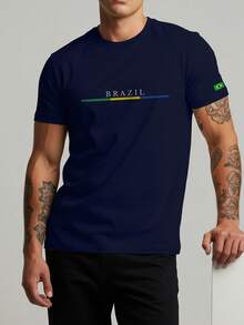 Brazil World Cup Flag Unisex T-Shirt, Basic Casual Style, 100% Cotton - Blue - View 2